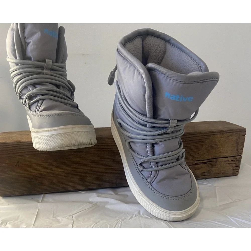 Kids Native Gray Chamonix Retro Elastic Wrap Up Lace‎ Free Boots-Size Child 12